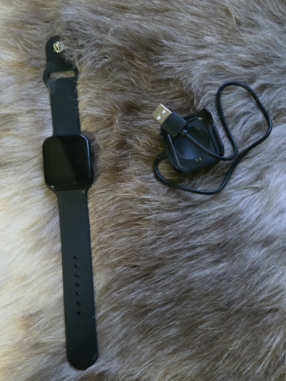 Black Smartwatch with USB Charging Dock - Fitness Wearable